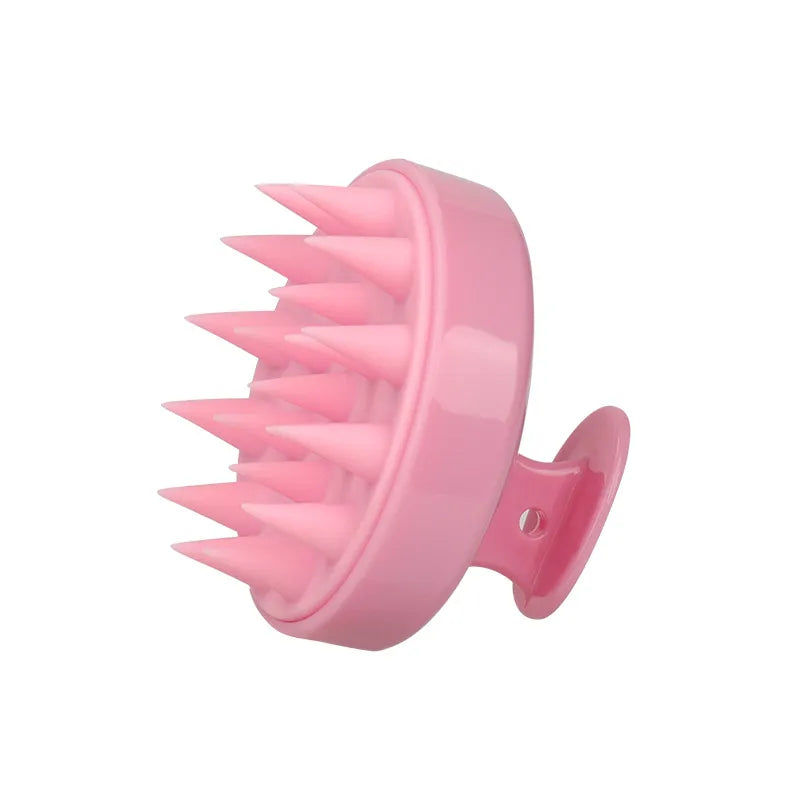 Silicone shampoo brush with ergonomic handle for gentle scalp cleansing and exfoliation